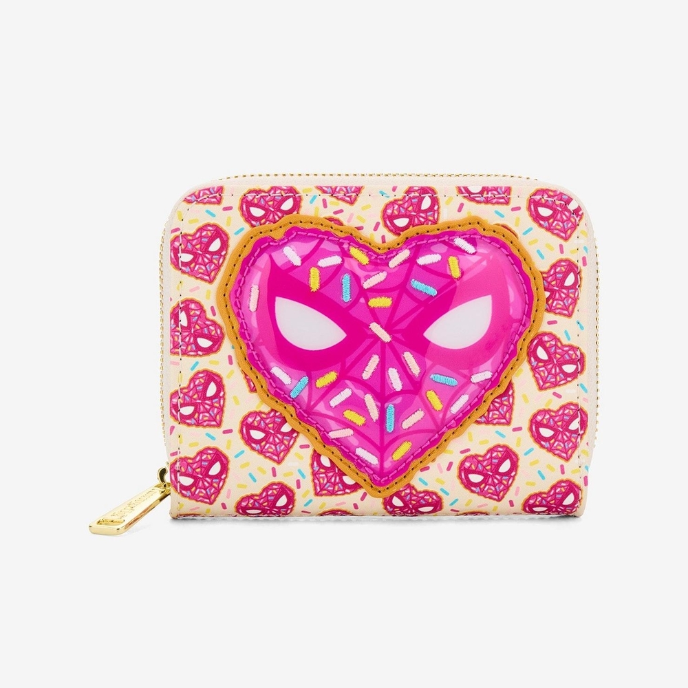 Loungefly Marvel Spiderman Pink Donut Heart Zip Wallet